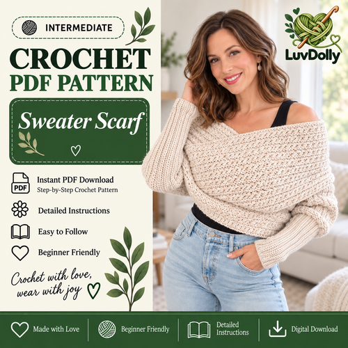 Sweater Scarf Crochet Pattern PDF | Scarf with Sleeves Crochet Pattern | Women’s Cozy Shrug & Wrap | Intermediate Crochet Pattern | Digital Download