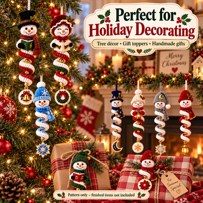 8 Snowman Wind Spinner Crochet Patterns PDF | Christmas Spiral Hanging Ornaments | Holiday Snowman Decor | 4 Languages Included