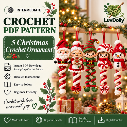 5 Christmas Spiral Ornament Crochet Patterns PDF | Santa, Mrs Claus, Elf, Peppermint Girl & Snowman