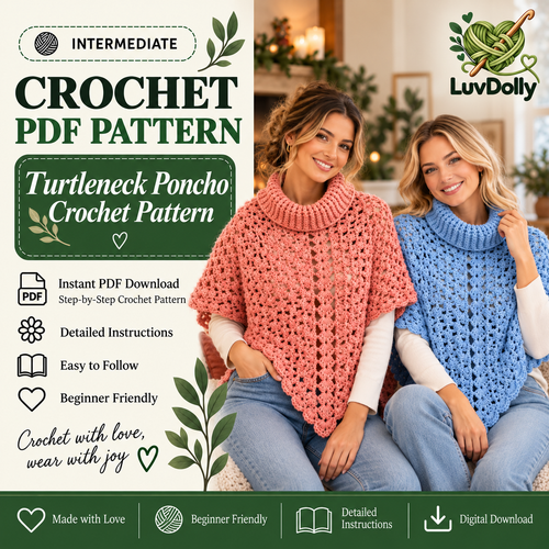 Turtleneck Poncho Crochet Pattern PDF | Women’s Lace Poncho | Cozy Crochet Capelet Digital Download