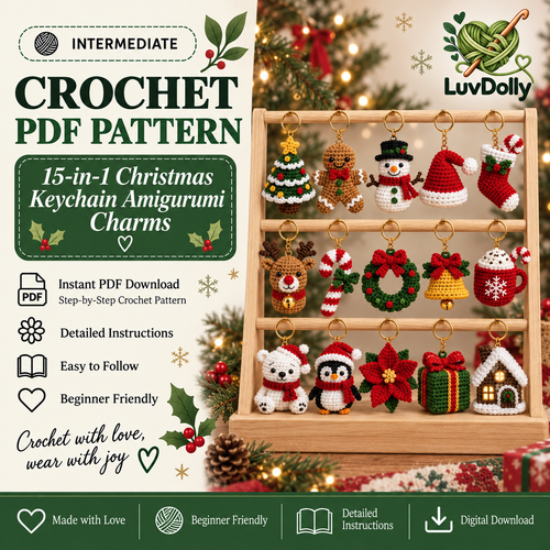 15-in-1 Christmas Keychain Crochet Pattern PDF Bundle | Mini Amigurumi Ornaments & Bag Charms | US Terms | Instant Download