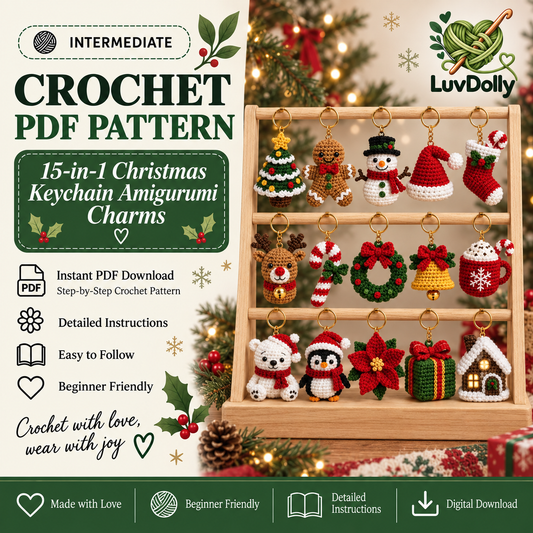 15-in-1 Christmas Keychain Crochet Pattern PDF Bundle | Mini Amigurumi Ornaments & Bag Charms | US Terms | Instant Download