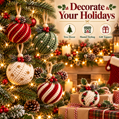 5-in-1 Christmas Bauble Crochet Pattern PDF | Twisted Rib Ornament Bundle | Crochet Christmas Tree Decorations | Holiday Decor Digital Download