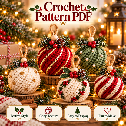 5-in-1 Christmas Bauble Crochet Pattern PDF | Twisted Rib Ornament Bundle | Crochet Christmas Tree Decorations | Holiday Decor Digital Download