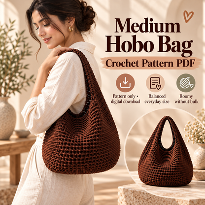 Crochet Hobo Bag Pattern PDF | Slouchy Boho Shoulder Bag | 3 Sizes Small Medium Large | Market Tote Digital Download