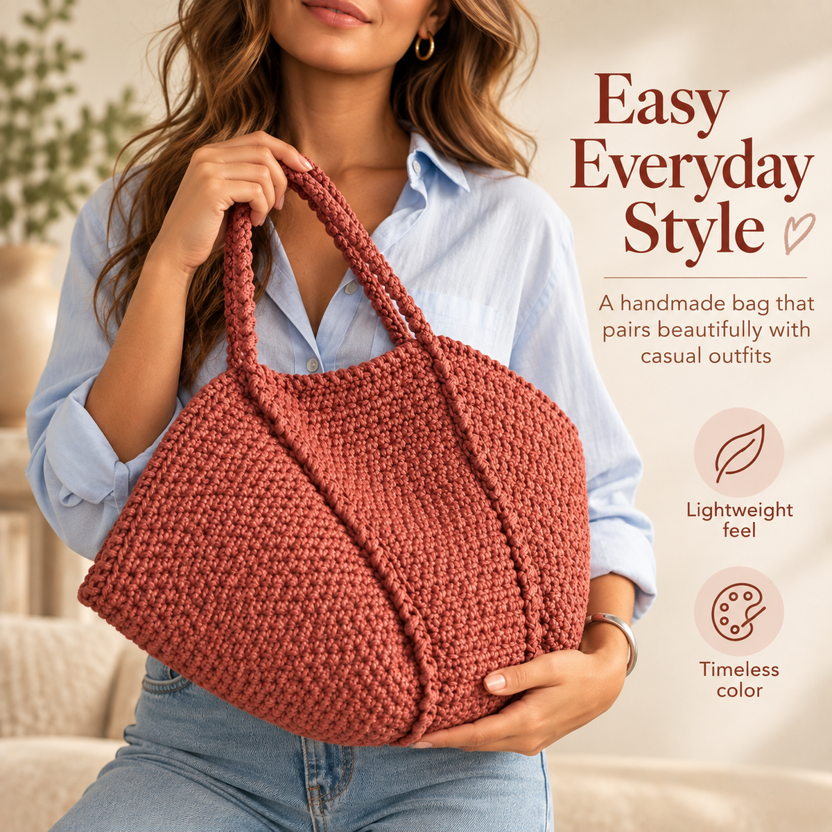 Crochet Tote Bag Pattern PDF | Everyday Shoulder Bag | Handmade Market & Summer Purse | Easy Crochet Bag Digital Download