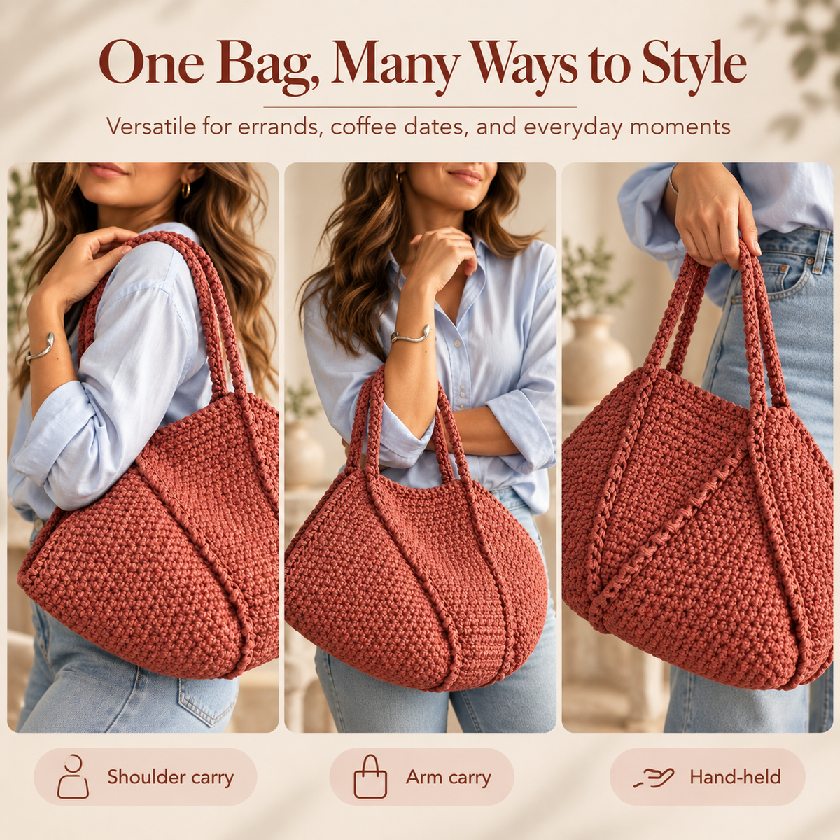 Crochet Tote Bag Pattern PDF | Everyday Shoulder Bag | Handmade Market & Summer Purse | Easy Crochet Bag Digital Download