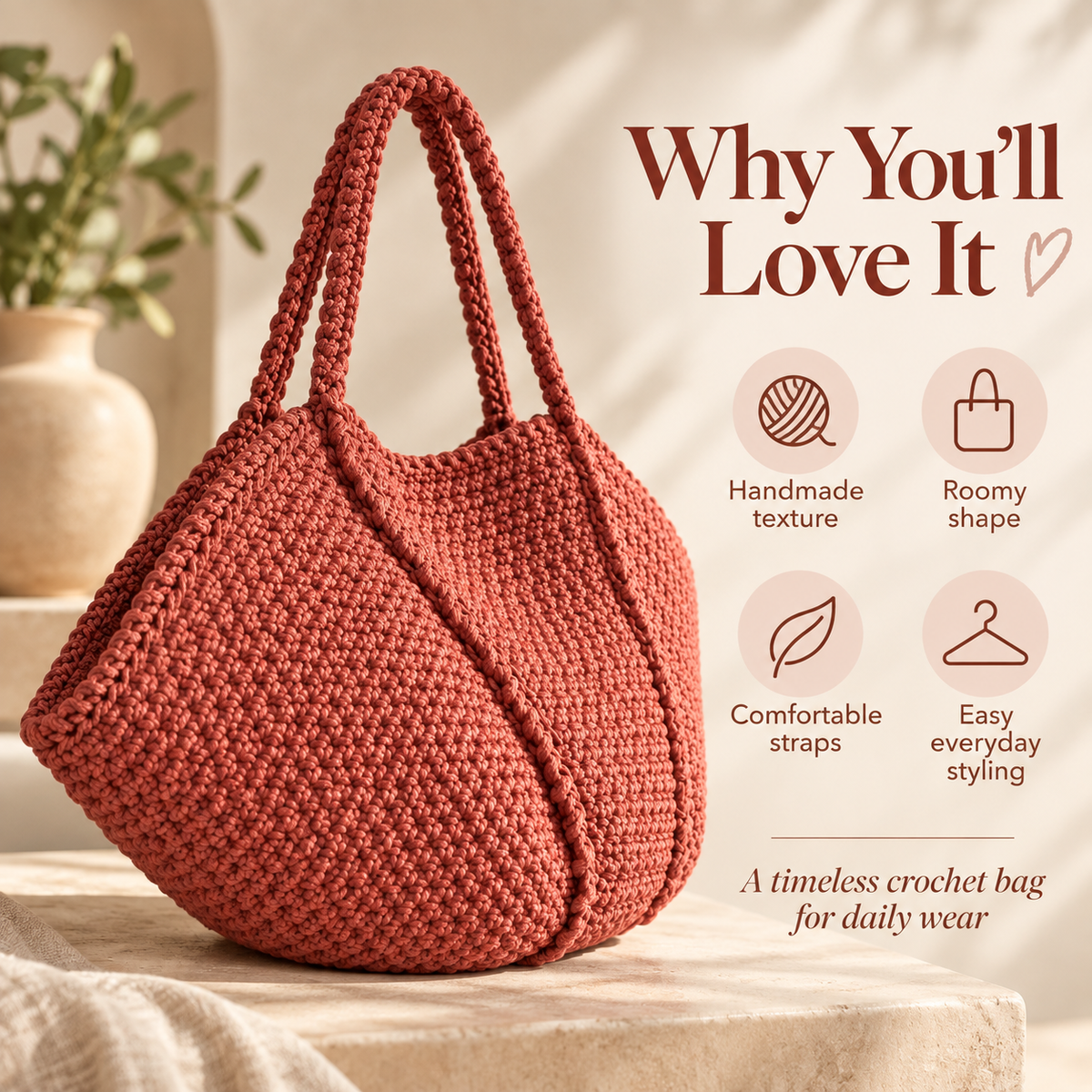 Crochet Tote Bag Pattern PDF | Everyday Shoulder Bag | Handmade Market & Summer Purse | Easy Crochet Bag Digital Download