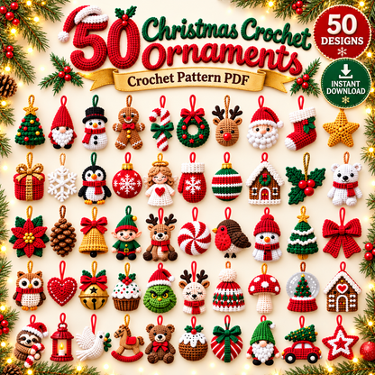 50 Christmas Crochet Ornament Patterns PDF | Holiday Amigurumi Bundle | Tree Decorations Digital Download