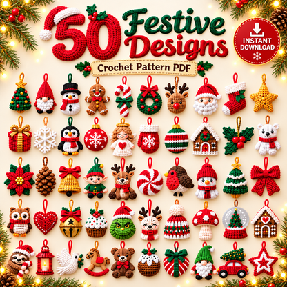 50 Christmas Crochet Ornament Patterns PDF | Holiday Amigurumi Bundle | Tree Decorations Digital Download