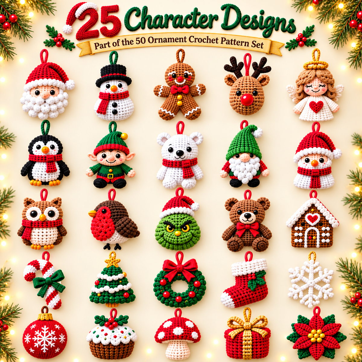 50 Christmas Crochet Ornament Patterns PDF | Holiday Amigurumi Bundle | Tree Decorations Digital Download
