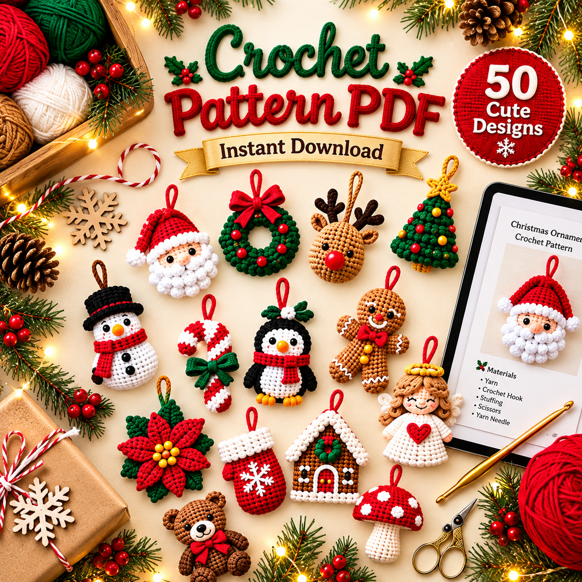 50 Christmas Crochet Ornament Patterns PDF | Holiday Amigurumi Bundle | Tree Decorations Digital Download