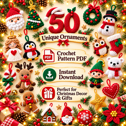 50 Christmas Crochet Ornament Patterns PDF | Holiday Amigurumi Bundle | Tree Decorations Digital Download