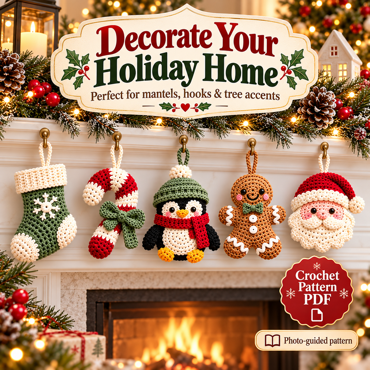 10-in-1 Christmas Crochet Ornament Pattern Bundle PDF | Santa, Reindeer, Penguin, Tree & Holiday Decorations | Digital Download