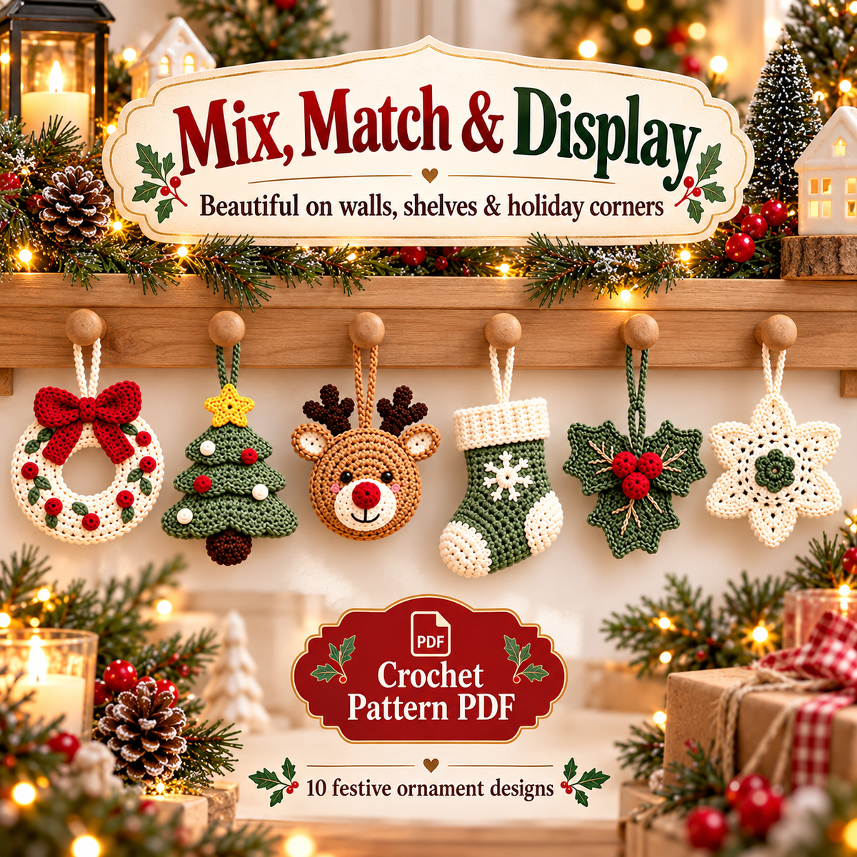 10-in-1 Christmas Crochet Ornament Pattern Bundle PDF | Santa, Reindeer, Penguin, Tree & Holiday Decorations | Digital Download