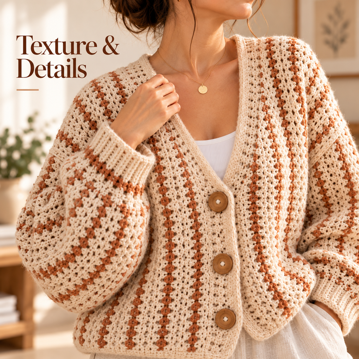 Oversized Crochet Cardigan Pattern PDF | Striped V-Neck Sweater | Cozy Balloon Sleeve Cardigan
