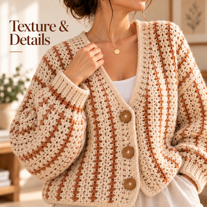 Oversized Crochet Cardigan Pattern PDF | Striped V-Neck Sweater | Cozy Balloon Sleeve Cardigan