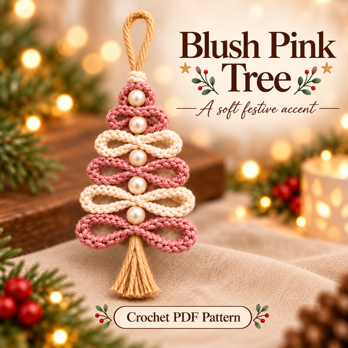 Crochet Christmas Tree Ornament Pattern PDF | 4 Loop Tree Designs | Pearl & Tassel Ornament Digital Download