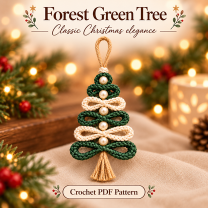 Crochet Christmas Tree Ornament Pattern PDF | 4 Loop Tree Designs | Pearl & Tassel Ornament Digital Download
