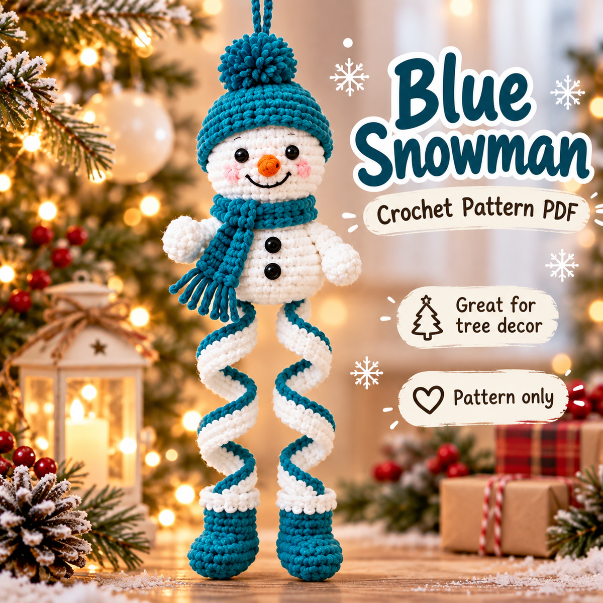 5-in-1 Snowman Crochet Ornament Pattern PDF | Christmas Spiral Hanging Decorations | Amigurumi Snowmen | Holiday Digital Download