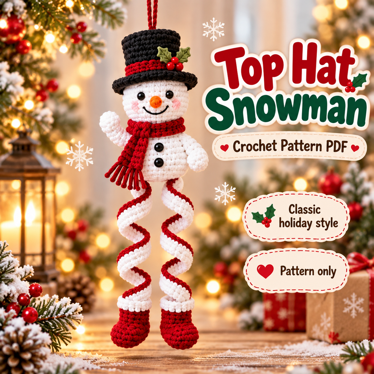 5-in-1 Snowman Crochet Ornament Pattern PDF | Christmas Spiral Hanging Decorations | Amigurumi Snowmen | Holiday Digital Download