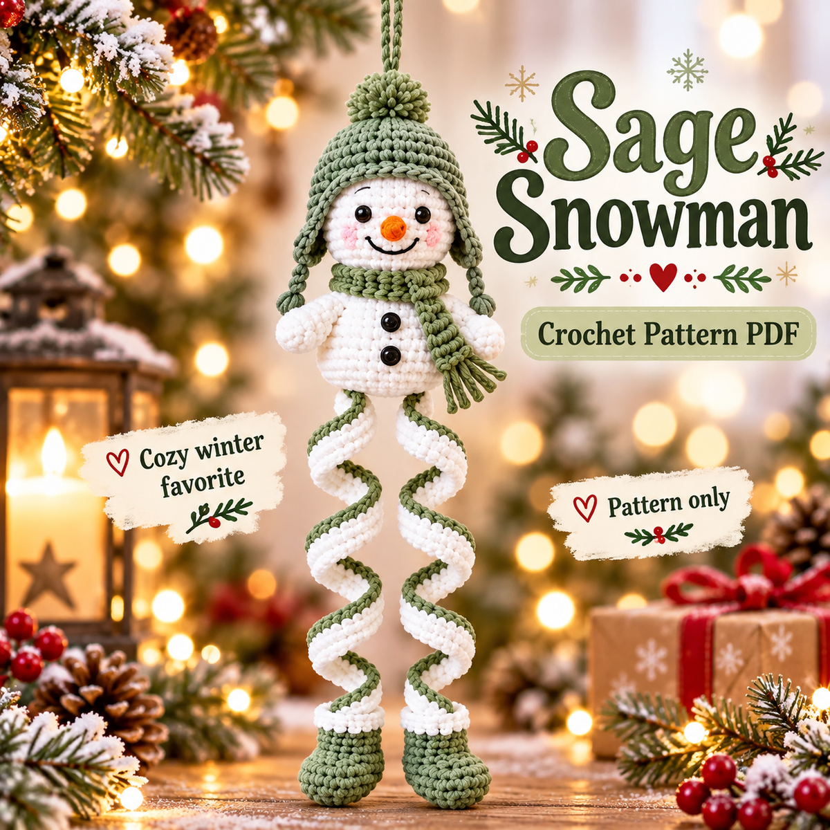 5-in-1 Snowman Crochet Ornament Pattern PDF | Christmas Spiral Hanging Decorations | Amigurumi Snowmen | Holiday Digital Download