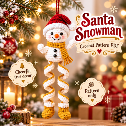 5-in-1 Snowman Crochet Ornament Pattern PDF | Christmas Spiral Hanging Decorations | Amigurumi Snowmen | Holiday Digital Download