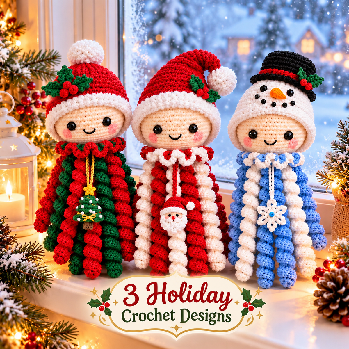 3-in-1 Christmas Jellyfish Crochet Pattern PDF | Santa Snowman & Holly Holiday Amigurumi3-in-1 Christmas Jellyfish Crochet Pattern PDF | Santa Snowman & Holly Holiday Amigurumi