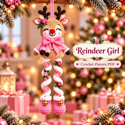 5-in-1 Christmas Spiral Ornament Crochet Pattern PDF | Pink Holiday Hanging Decor