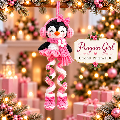 5-in-1 Christmas Spiral Ornament Crochet Pattern PDF | Pink Holiday Hanging Decor