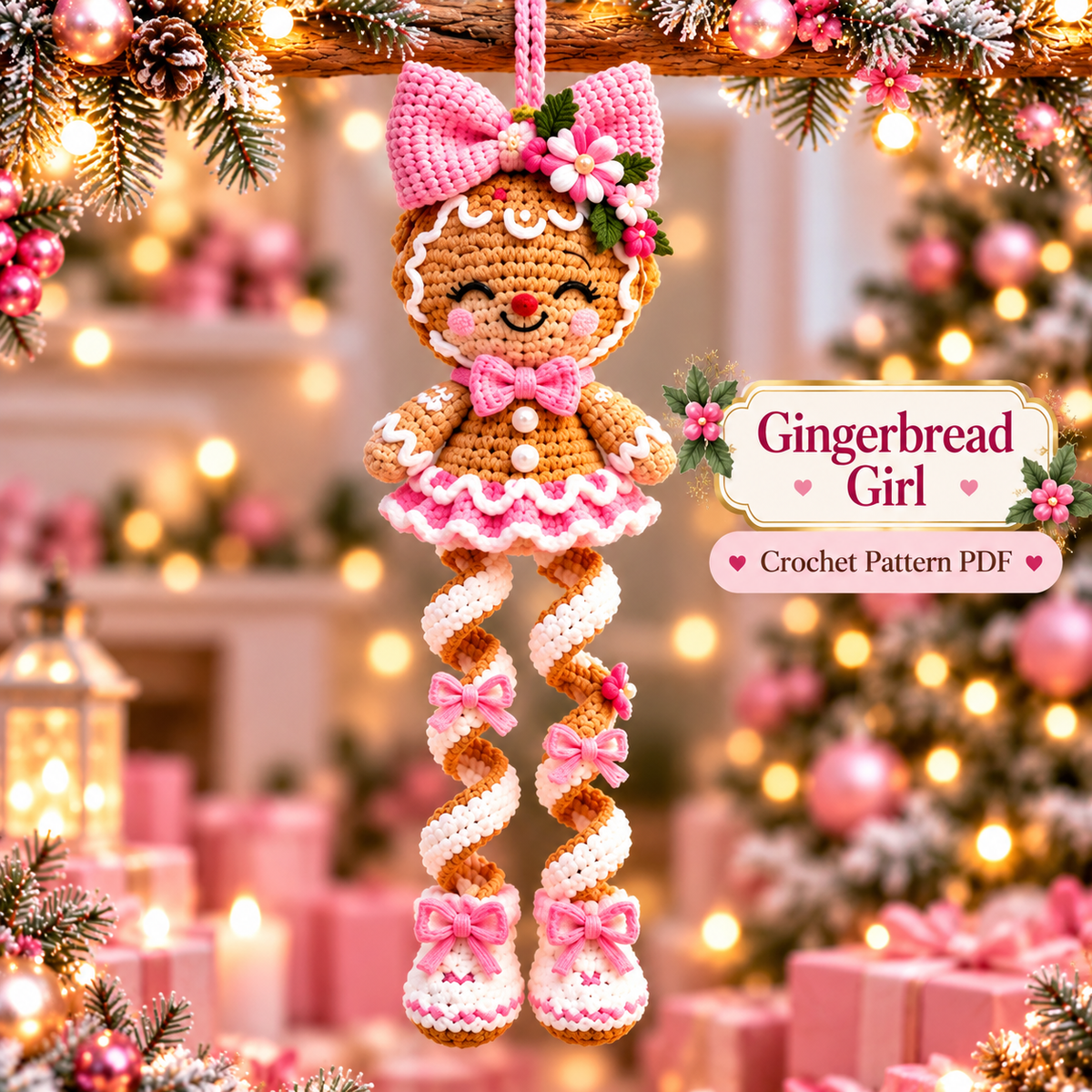 5-in-1 Christmas Spiral Ornament Crochet Pattern PDF | Pink Holiday Hanging Decor