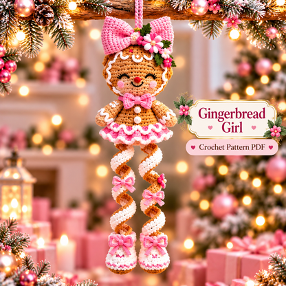 5-in-1 Christmas Spiral Ornament Crochet Pattern PDF | Pink Holiday Hanging Decor