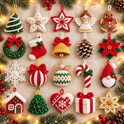 20 Christmas Ornament Crochet Patterns PDF | Stars, Angel, Gnome & Holiday Decor Bundle
