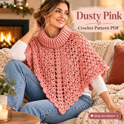Turtleneck Poncho Crochet Pattern PDF | Women’s Lace Poncho | Cozy Crochet Capelet Digital Download