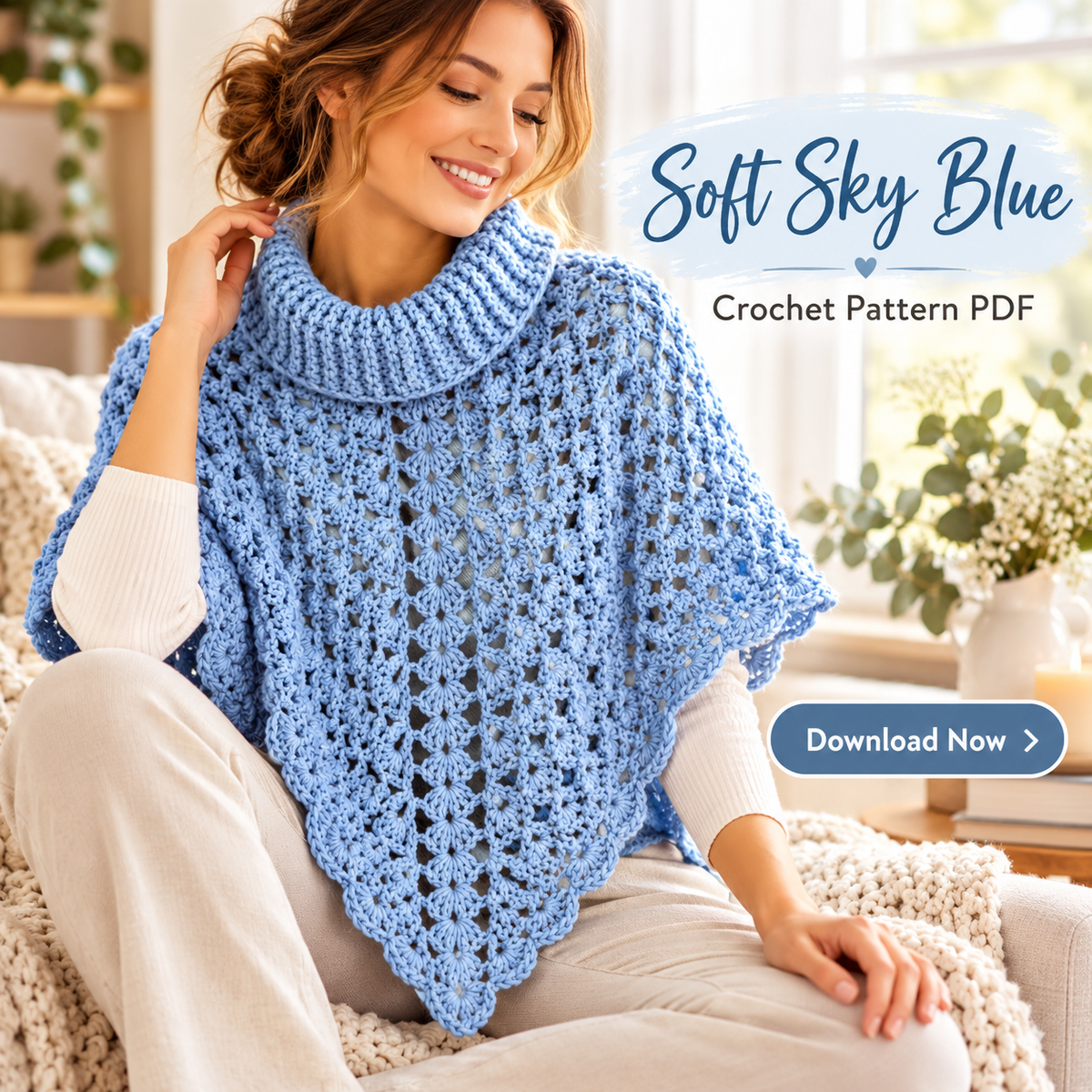 Turtleneck Poncho Crochet Pattern PDF | Women’s Lace Poncho | Cozy Crochet Capelet Digital Download