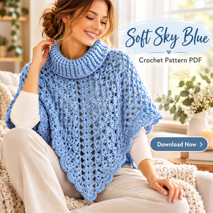 Turtleneck Poncho Crochet Pattern PDF | Women’s Lace Poncho | Cozy Crochet Capelet Digital Download