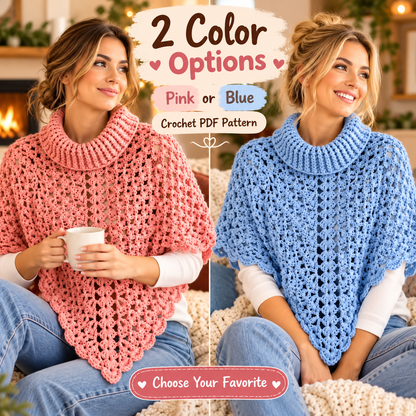 Turtleneck Poncho Crochet Pattern PDF | Women’s Lace Poncho | Cozy Crochet Capelet Digital Download