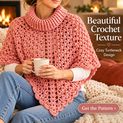 Turtleneck Poncho Crochet Pattern PDF | Women’s Lace Poncho | Cozy Crochet Capelet Digital Download