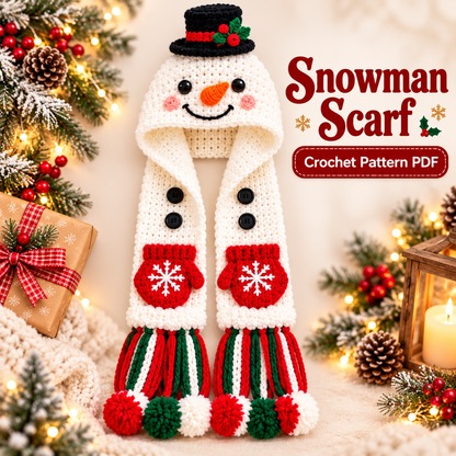 4-in-1 Christmas Hooded Scarf Crochet Pattern PDF | Reindeer Snowman Gingerbread Tree Scarf