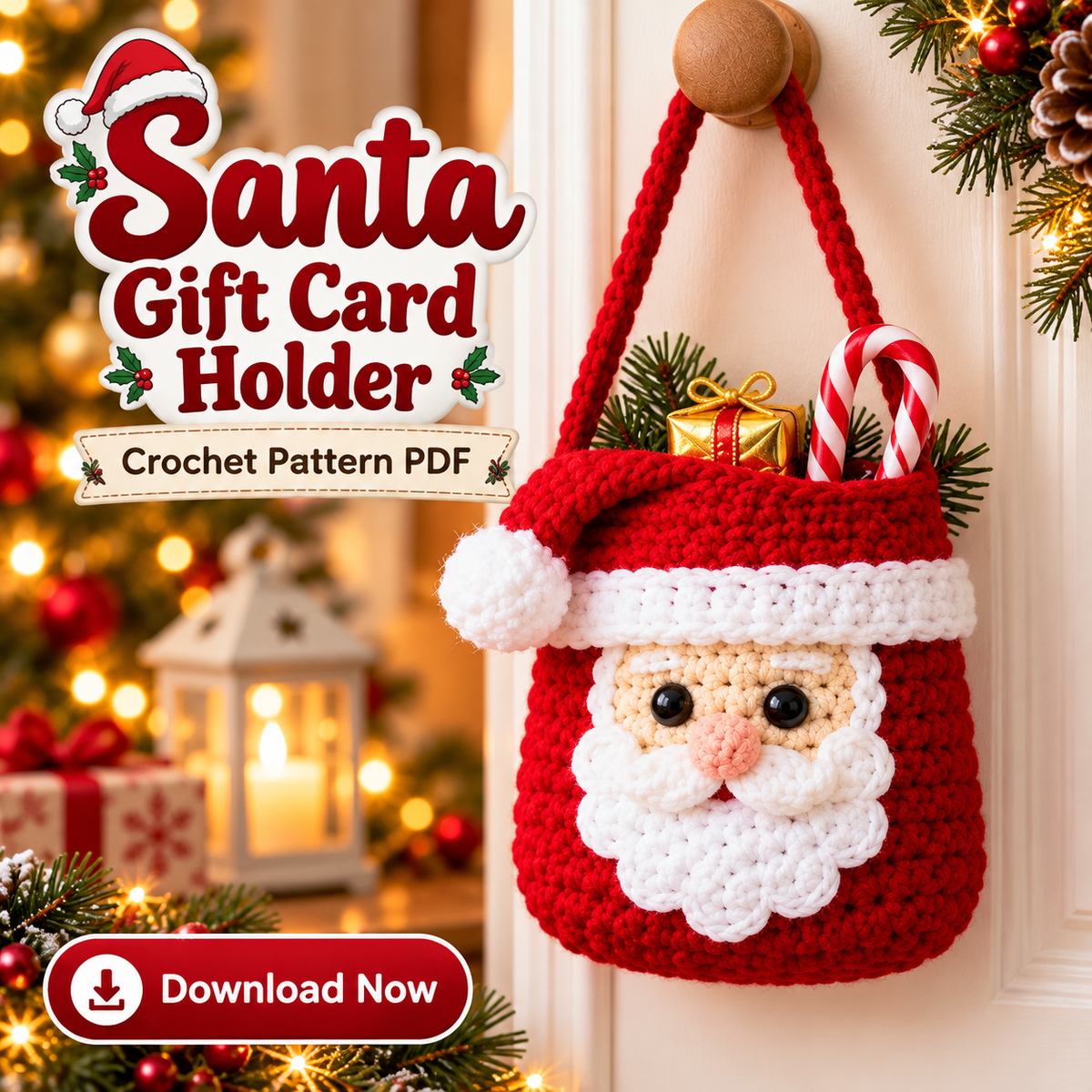 4-in-1 Christmas Crochet Treat Bag Pattern PDF | Santa Reindeer Tree Snowman Candy Bags