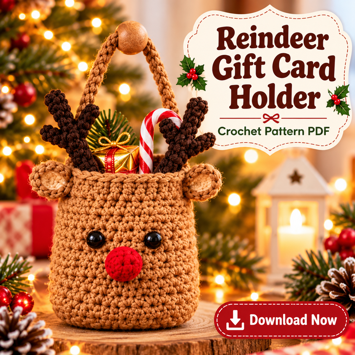 4-in-1 Christmas Crochet Treat Bag Pattern PDF | Santa Reindeer Tree Snowman Candy Bags