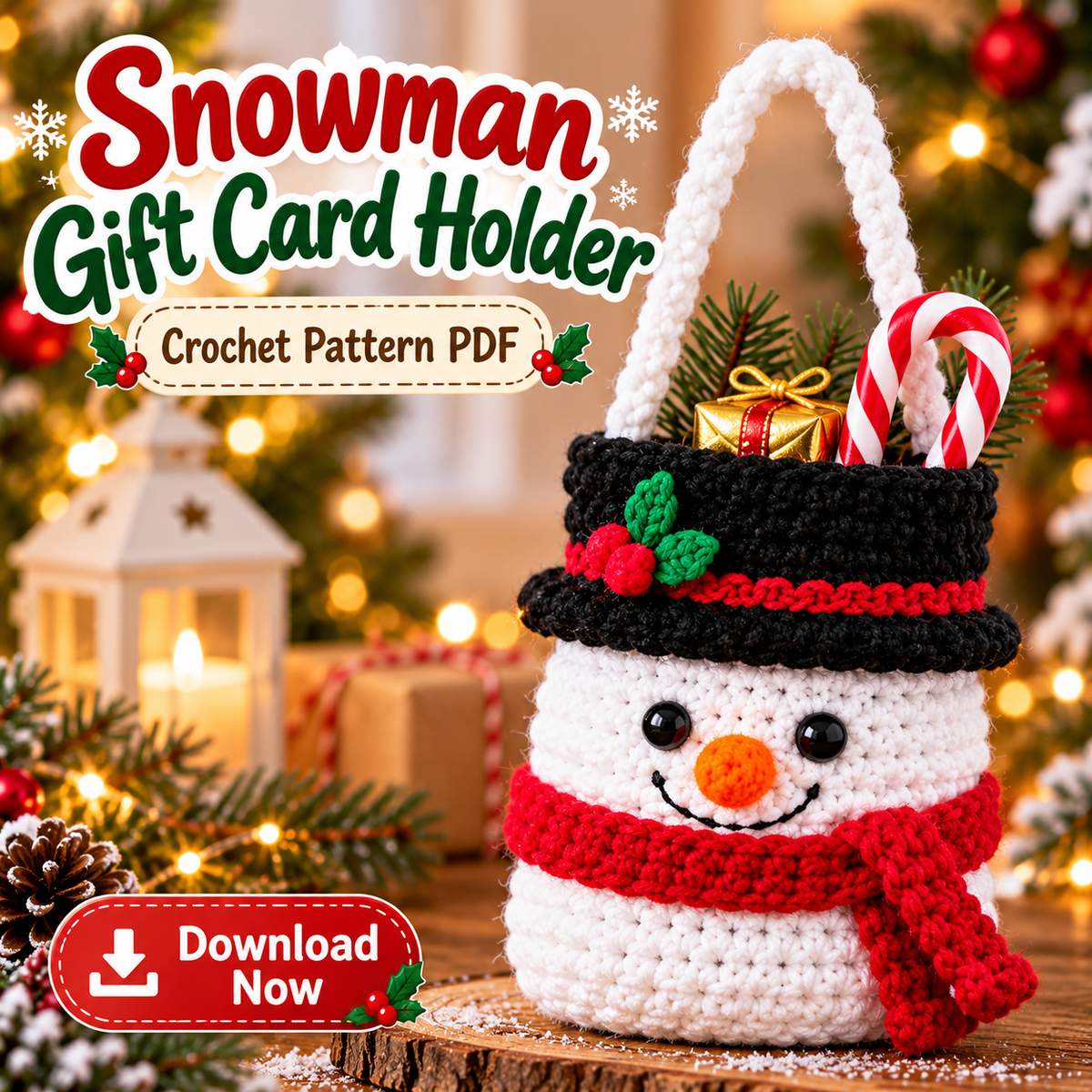 4-in-1 Christmas Crochet Treat Bag Pattern PDF | Santa Reindeer Tree Snowman Candy Bags