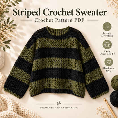 Striped Crochet Sweater Pattern PDF | Oversized Pullover Crochet Pattern | Cozy Women’s Sweater | Beginner Friendly Digital Download