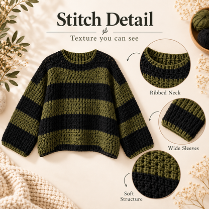 Striped Crochet Sweater Pattern PDF | Oversized Pullover Crochet Pattern | Cozy Women’s Sweater | Beginner Friendly Digital Download