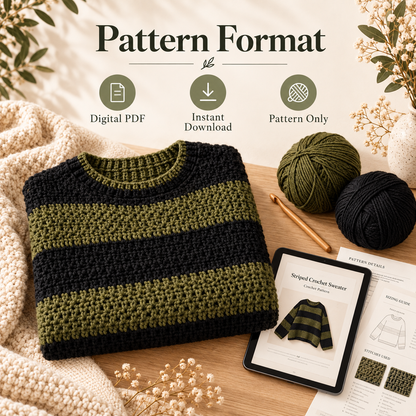 Striped Crochet Sweater Pattern PDF | Oversized Pullover Crochet Pattern | Cozy Women’s Sweater | Beginner Friendly Digital Download