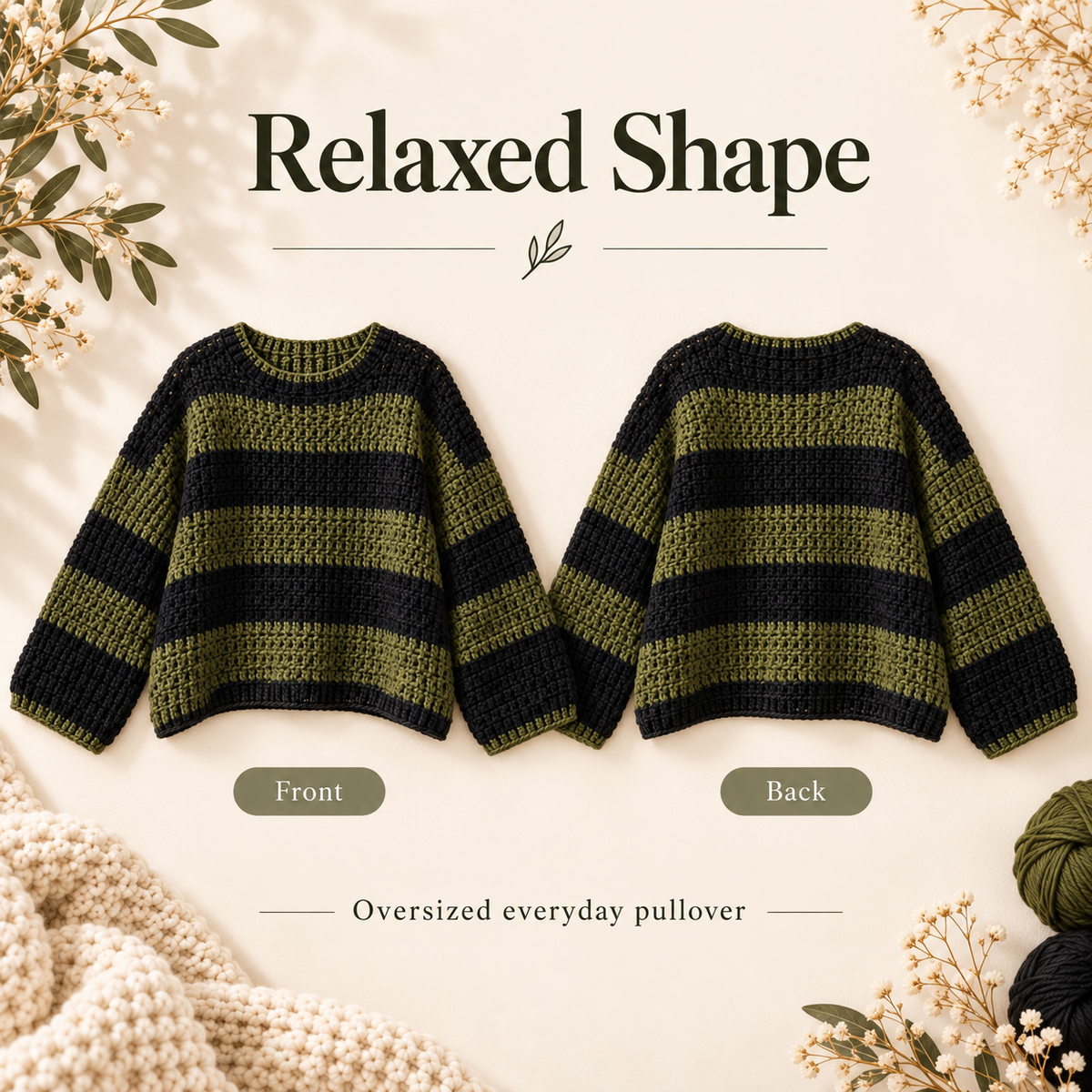 Striped Crochet Sweater Pattern PDF | Oversized Pullover Crochet Pattern | Cozy Women’s Sweater | Beginner Friendly Digital Download
