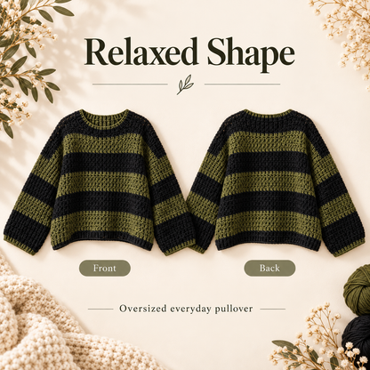 Striped Crochet Sweater Pattern PDF | Oversized Pullover Crochet Pattern | Cozy Women’s Sweater | Beginner Friendly Digital Download