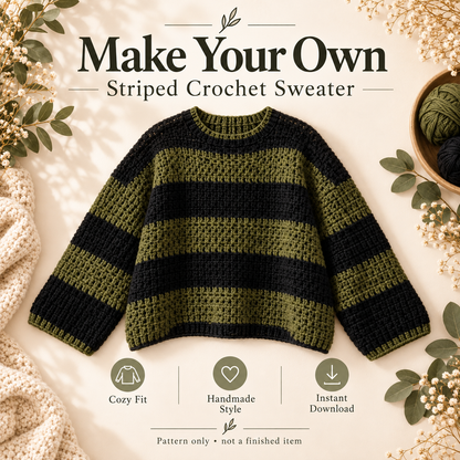 Striped Crochet Sweater Pattern PDF | Oversized Pullover Crochet Pattern | Cozy Women’s Sweater | Beginner Friendly Digital Download