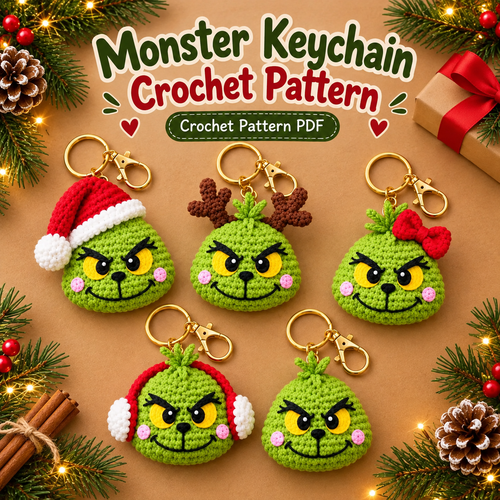 5-in-1 Holiday Monster Keychain Crochet Pattern PDF | Christmas Amigurumi Keychain Bundle