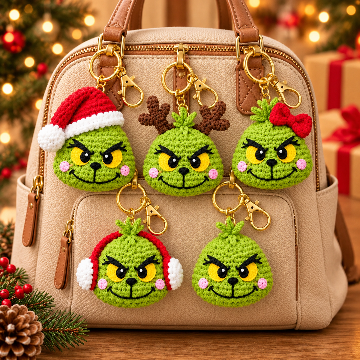 5-in-1 Holiday Monster Keychain Crochet Pattern PDF | Christmas Amigurumi Keychain Bundle
